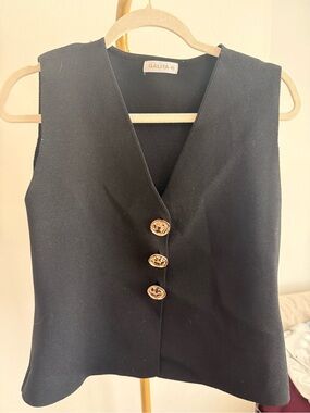 GALITA Black Vest V-Neck Button Front Top